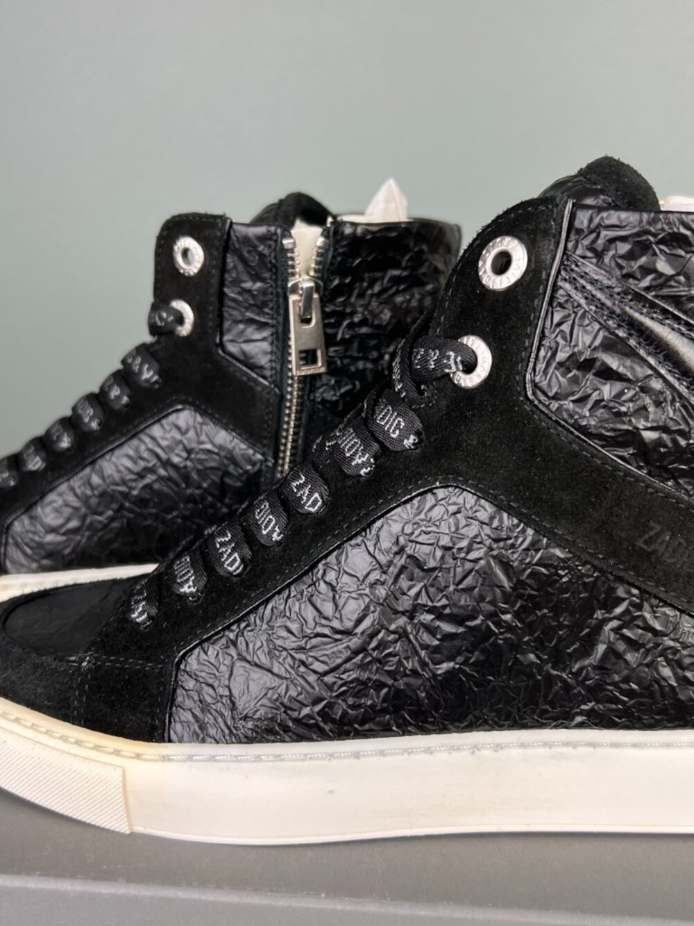 Zadig & Voltaire High Flash Wrinkle Sneakers Size 36 Black Leather High Top - Picture 6 of 9